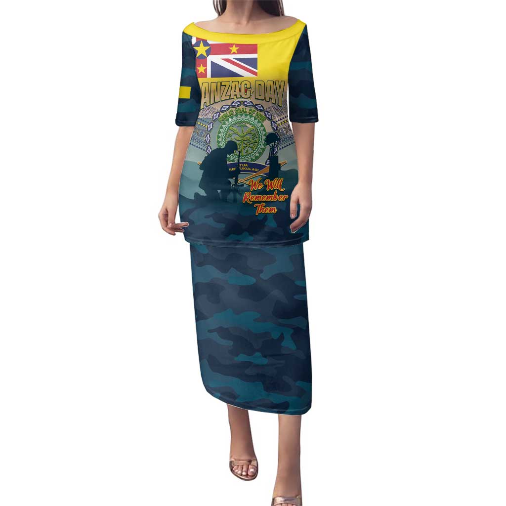 Niue ANZAC Day Family Matching Puletasi and Hawaiian Shirt We Will Remember Them Camouflage Style