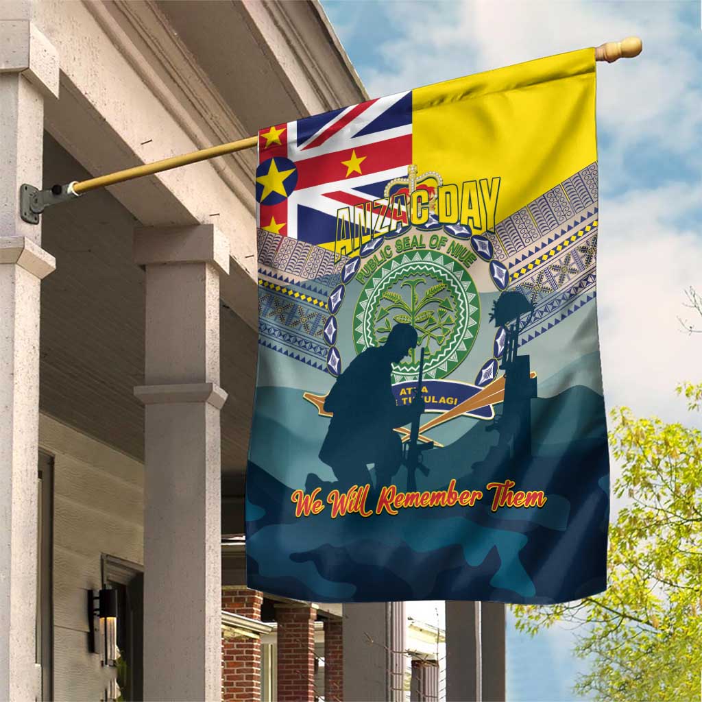 Niue ANZAC Day Garden Flag We Will Remember Them Camouflage Style