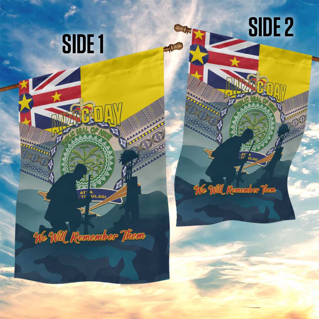 Niue ANZAC Day Garden Flag We Will Remember Them Camouflage Style