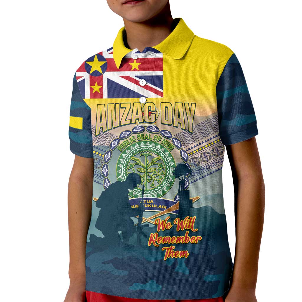 Niue ANZAC Day Kid Polo Shirt We Will Remember Them Camouflage Style