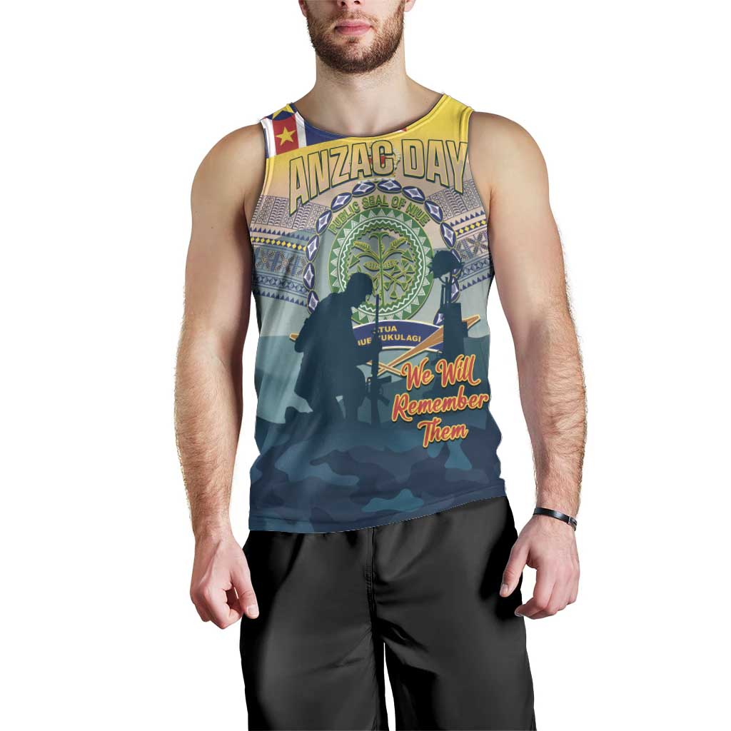 Niue ANZAC Day Men Tank Top We Will Remember Them Camouflage Style