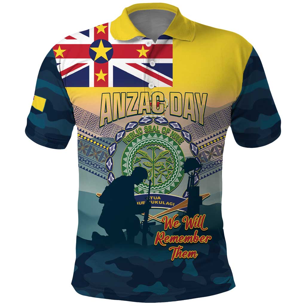 Niue ANZAC Day Polo Shirt We Will Remember Them Camouflage Style