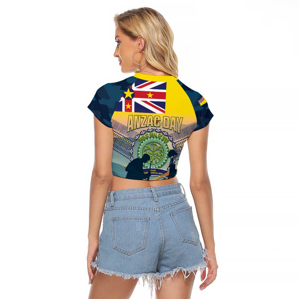 Niue ANZAC Day Raglan Cropped T Shirt We Will Remember Them Camouflage Style