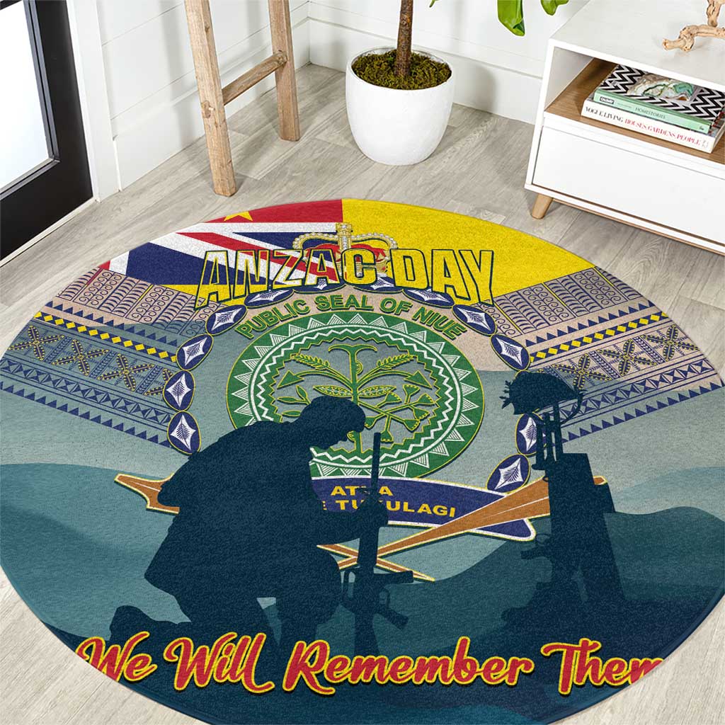 Niue ANZAC Day Round Carpet We Will Remember Them Camouflage Style