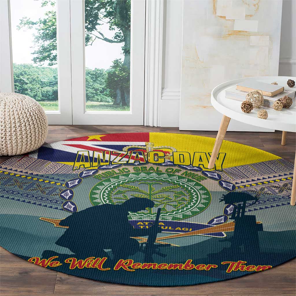 Niue ANZAC Day Round Carpet We Will Remember Them Camouflage Style