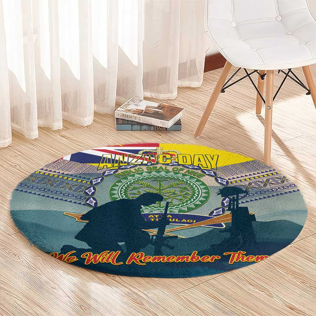 Niue ANZAC Day Round Carpet We Will Remember Them Camouflage Style