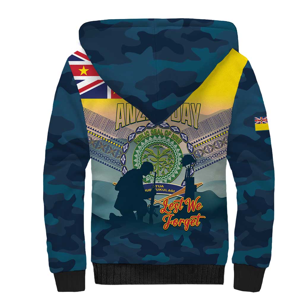 Niue ANZAC Day Sherpa Hoodie We Will Remember Them Camouflage Style