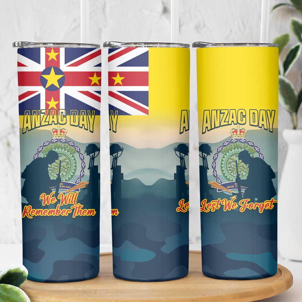 Niue ANZAC Day Skinny Tumbler We Will Remember Them Camouflage Style