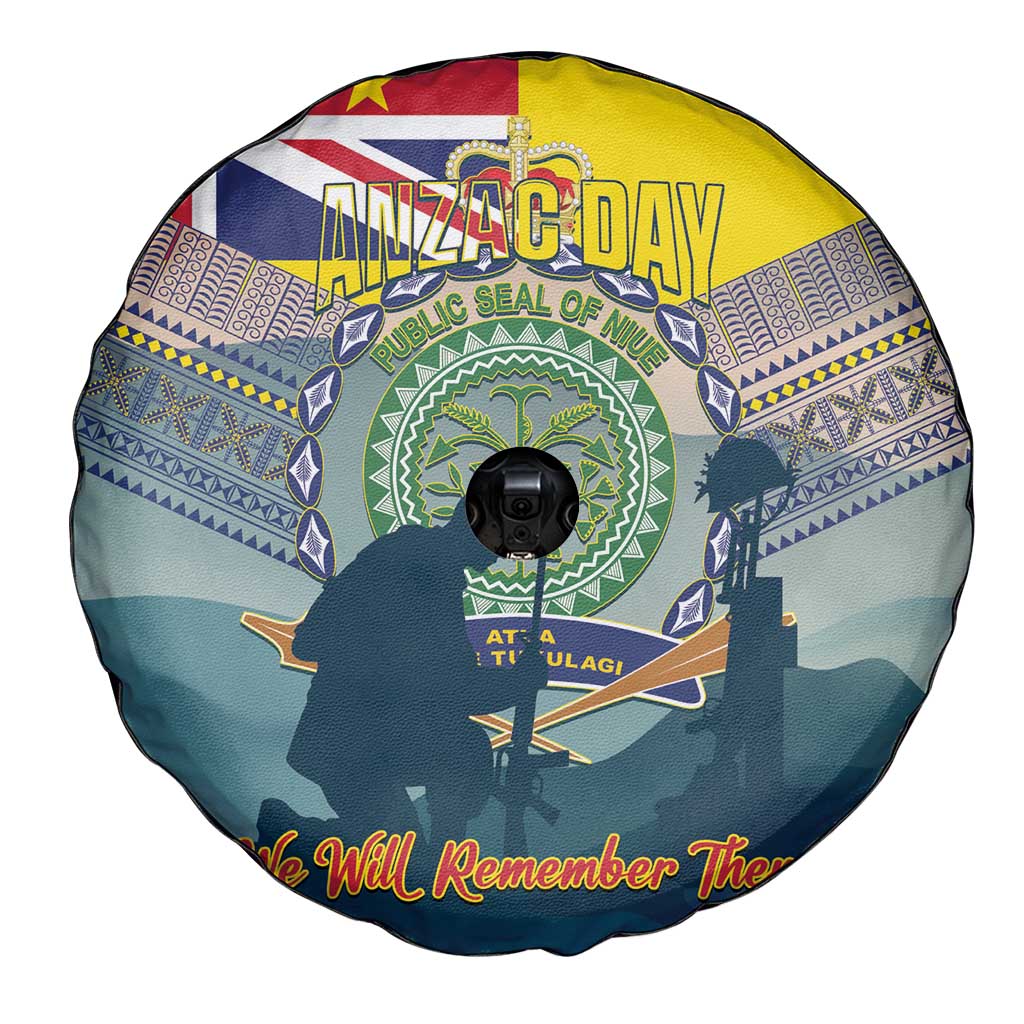 Niue ANZAC Day Spare Tire Cover We Will Remember Them Camouflage Style