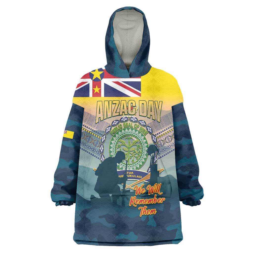 Niue ANZAC Day Wearable Blanket Hoodie We Will Remember Them Camouflage Style
