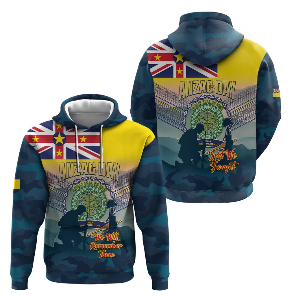 Niue ANZAC Day Zip Hoodie We Will Remember Them Camouflage Style