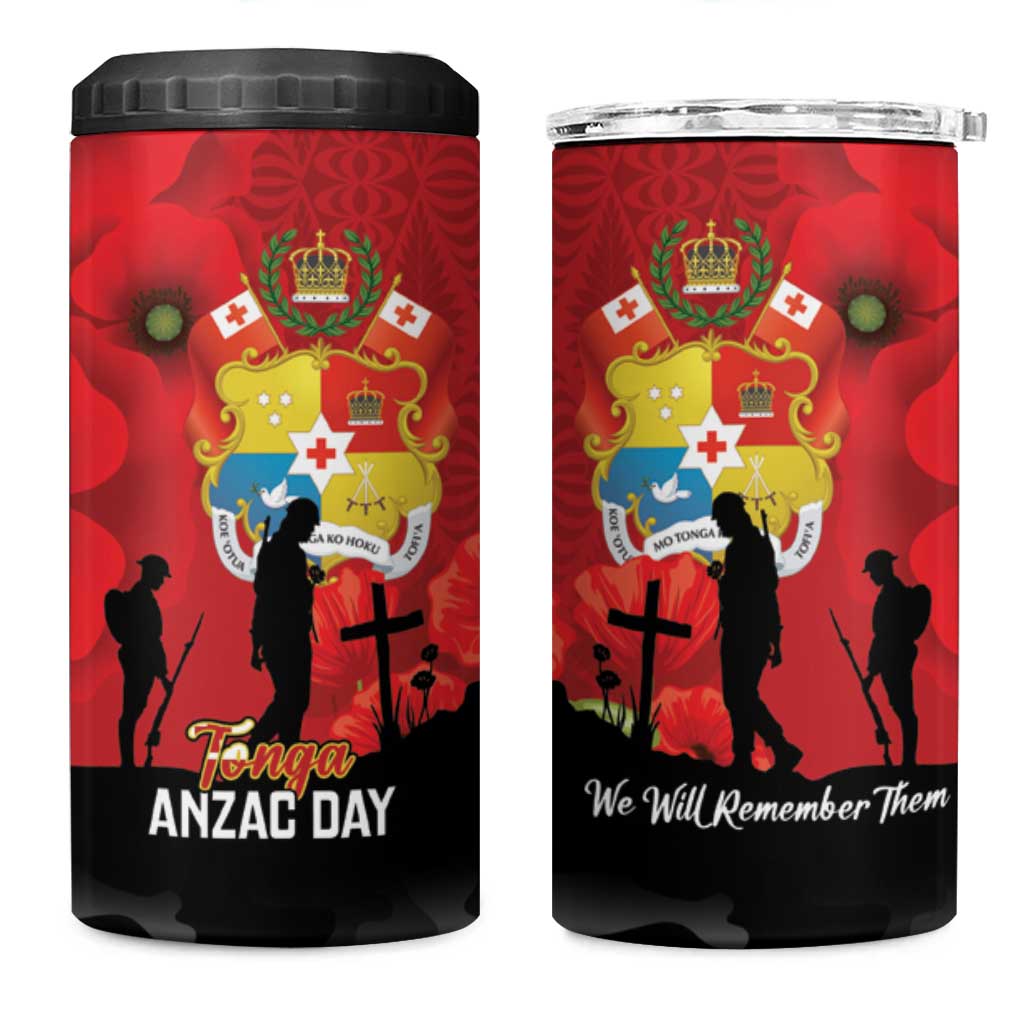 Tonga ANZAC Day 4 in 1 Can Cooler Tumbler Ngatu Pattern We Will Remember Them