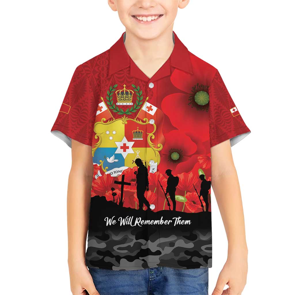 Tonga ANZAC Day Family Matching Long Sleeve Bodycon Dress and Hawaiian Shirt Ngatu Pattern We Will Remember Them