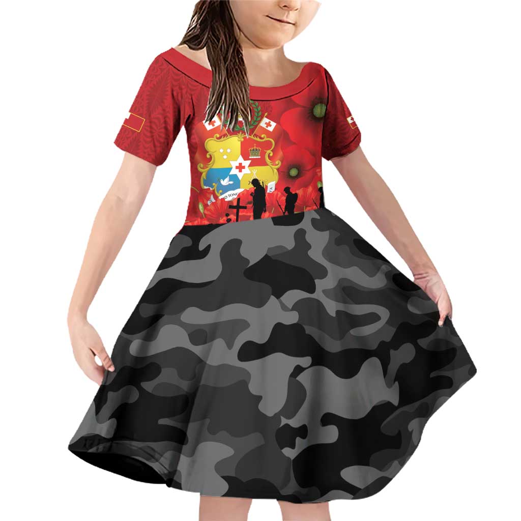 Tonga ANZAC Day Family Matching Off Shoulder Short Dress and Hawaiian Shirt Ngatu Pattern We Will Remember Them