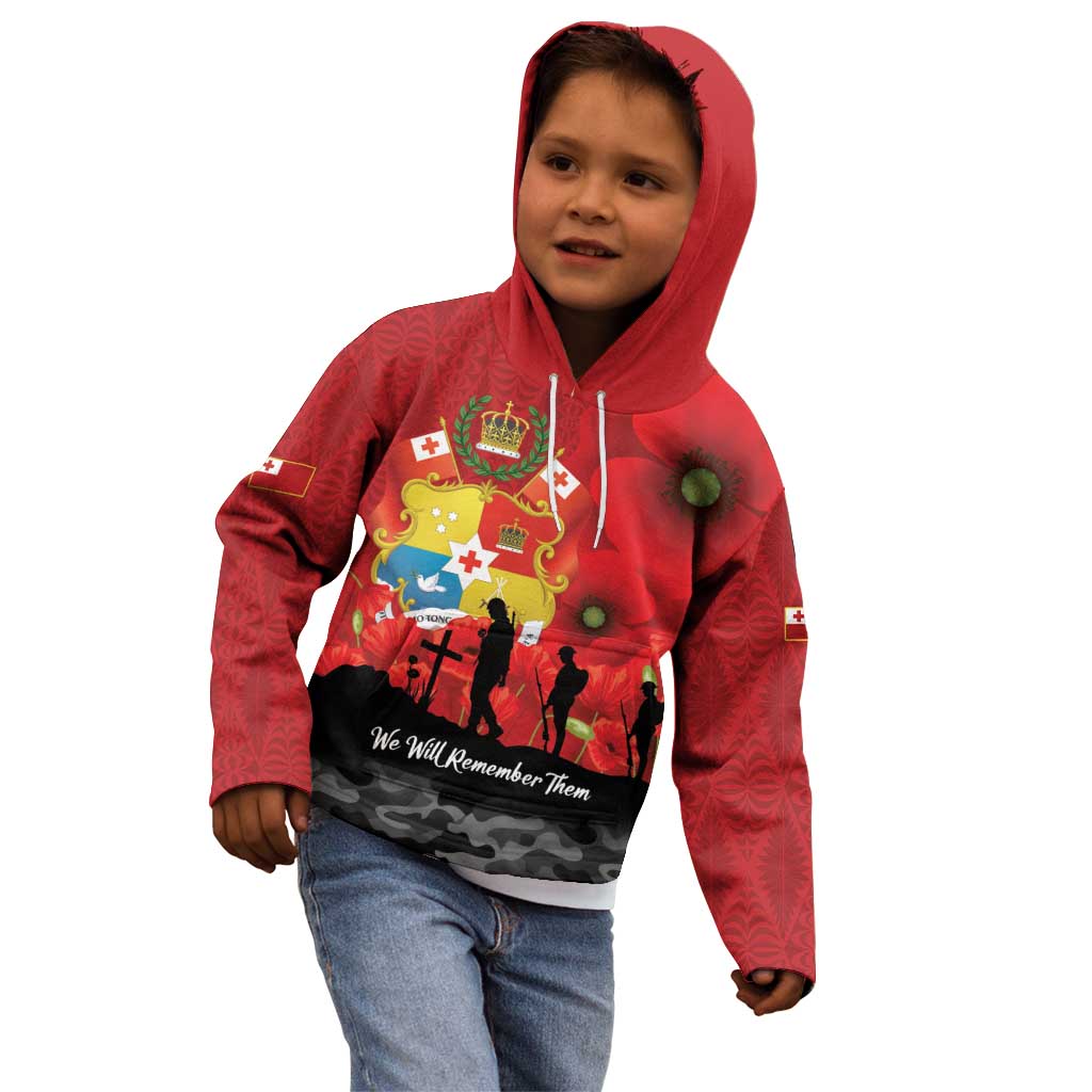 Tonga ANZAC Day Kid Hoodie Ngatu Pattern We Will Remember Them