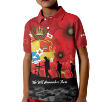 Tonga ANZAC Day Kid Polo Shirt Ngatu Pattern We Will Remember Them