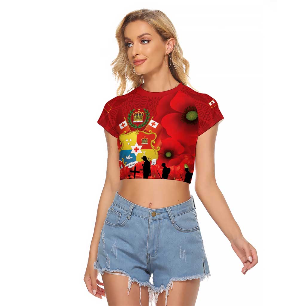 Tonga ANZAC Day Raglan Cropped T Shirt Ngatu Pattern We Will Remember Them