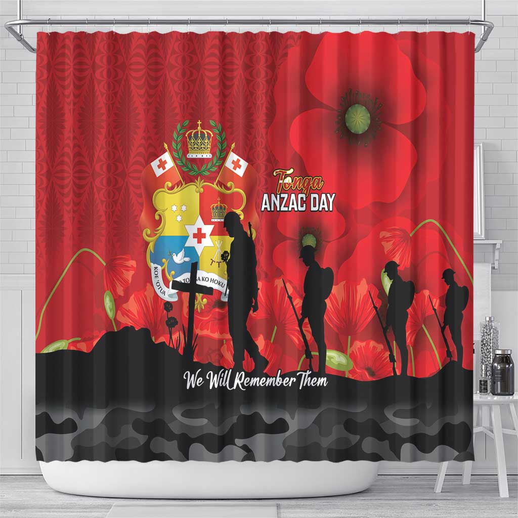 Tonga ANZAC Day Shower Curtain Ngatu Pattern We Will Remember Them