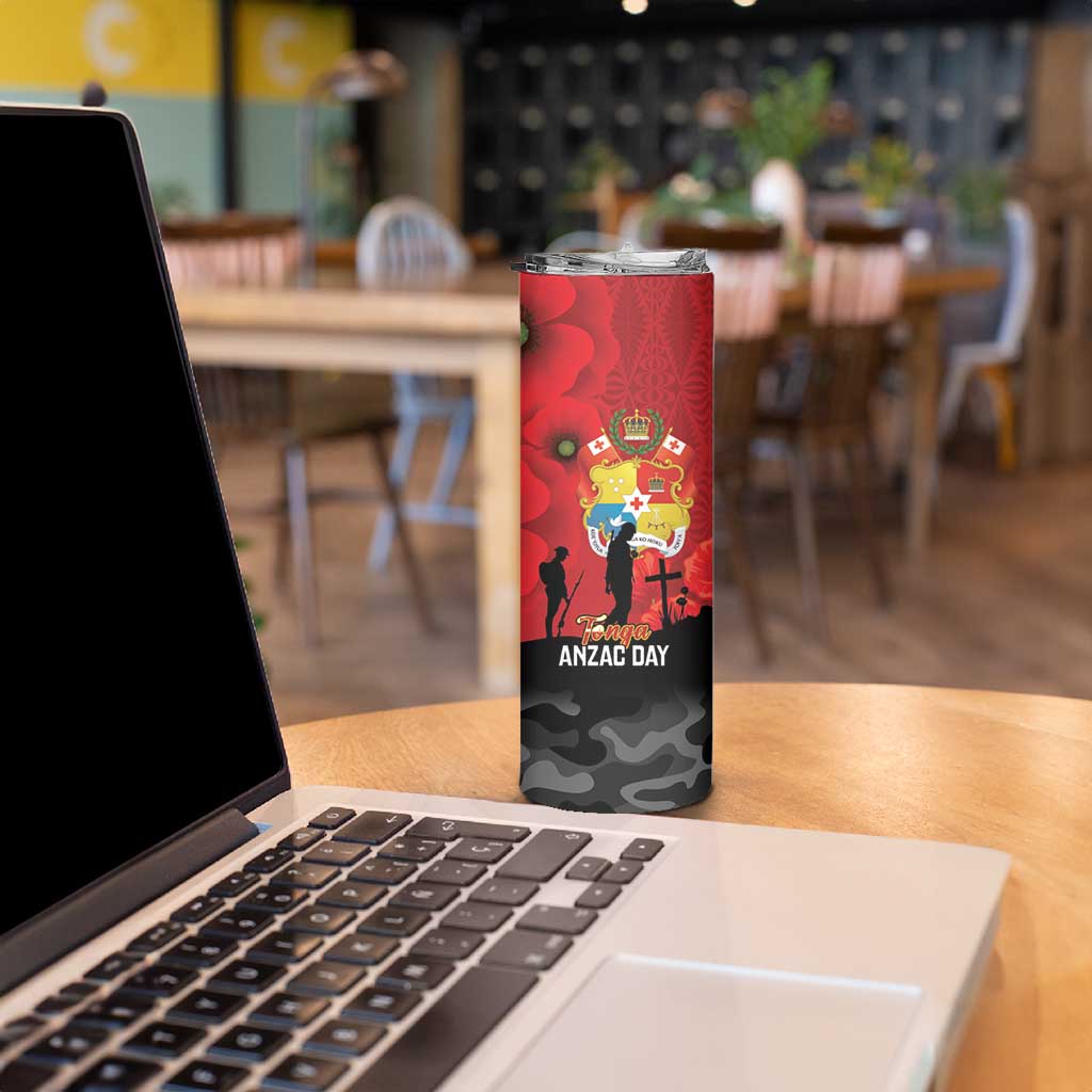 Tonga ANZAC Day Skinny Tumbler Ngatu Pattern We Will Remember Them