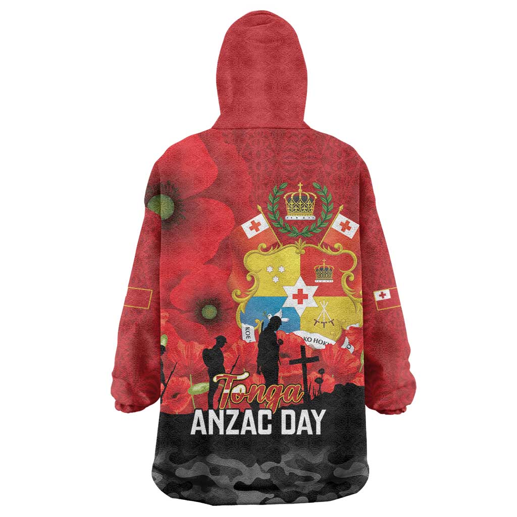 Tonga ANZAC Day Wearable Blanket Hoodie Ngatu Pattern We Will Remember Them