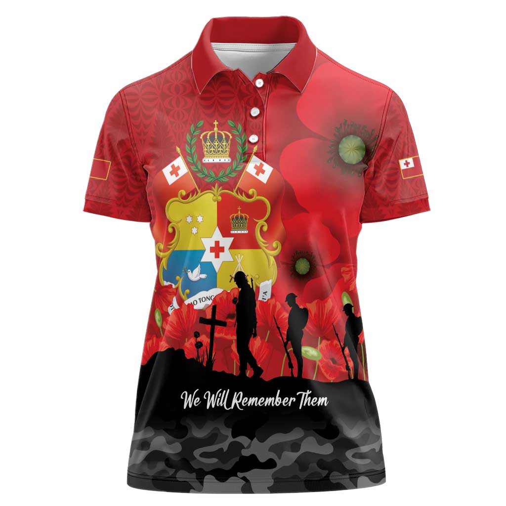 Tonga ANZAC Day Women Polo Shirt Ngatu Pattern We Will Remember Them