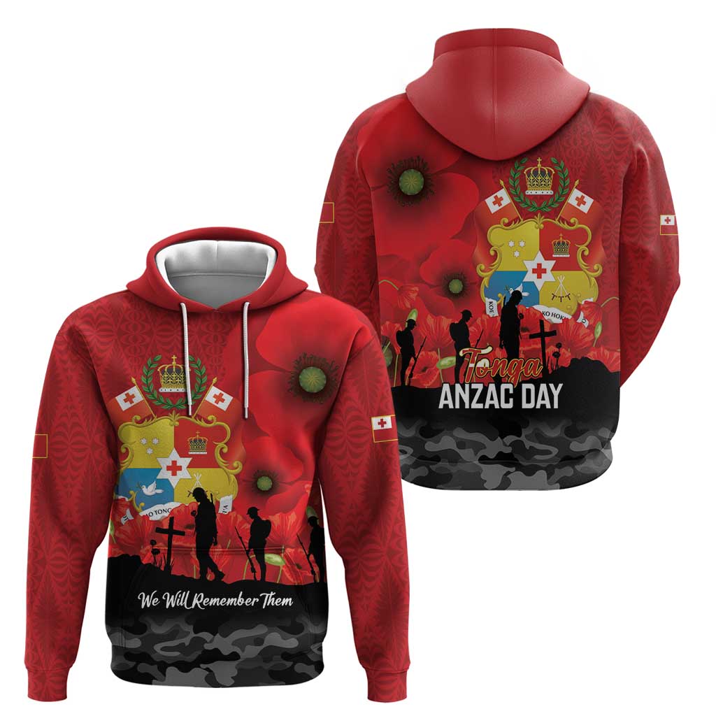 Tonga ANZAC Day Zip Hoodie Ngatu Pattern We Will Remember Them