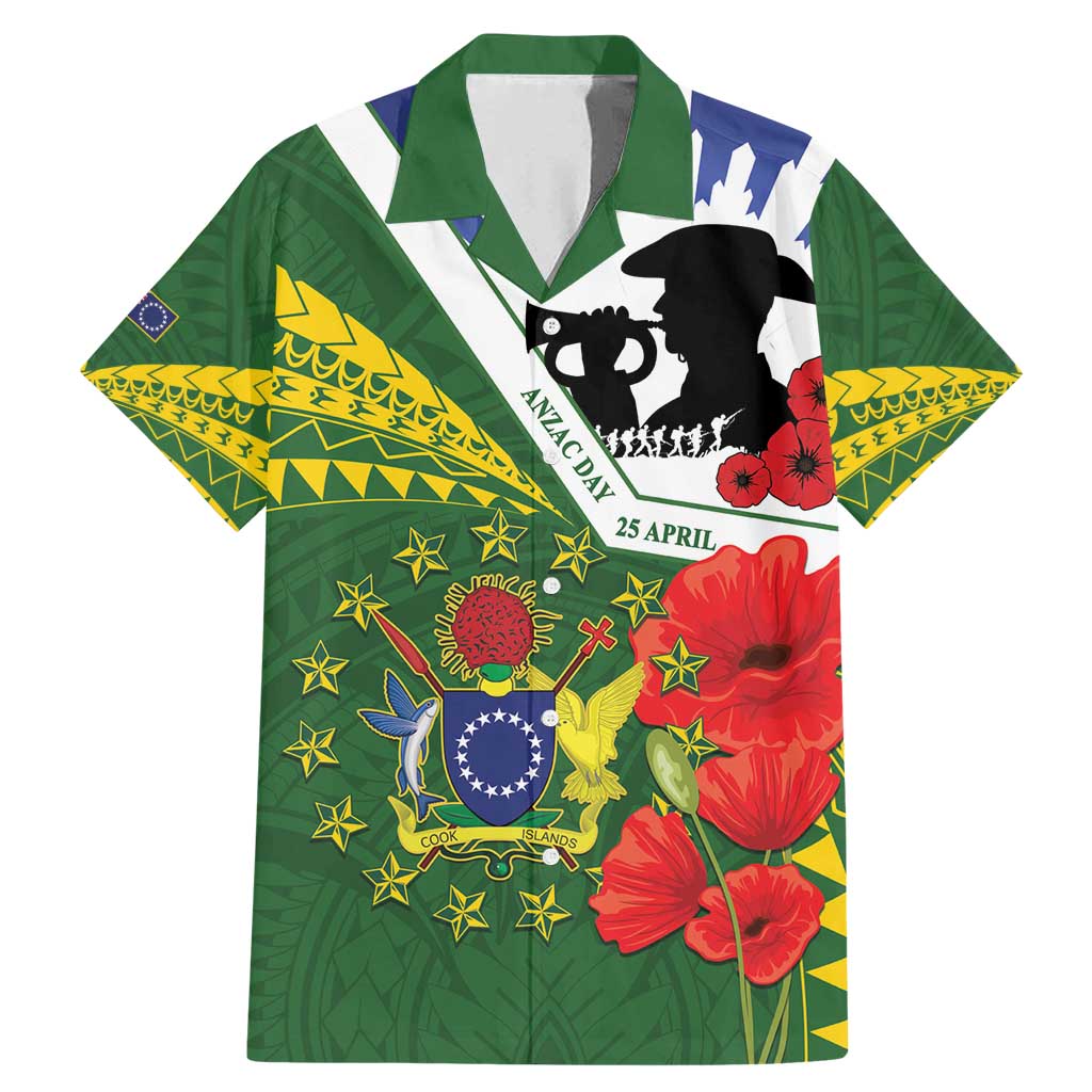 Cook Islands ANZAC Day Family Matching Mermaid Dress and Hawaiian Shirt Last Post Lest We Forget LT14 Dad's Shirt - Short Sleeve Green - Polynesian Pride