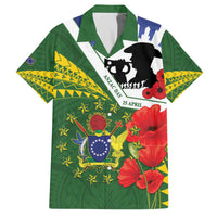 Cook Islands ANZAC Day Family Matching Off The Shoulder Long Sleeve Dress and Hawaiian Shirt Last Post Lest We Forget LT14 Dad's Shirt - Short Sleeve Green - Polynesian Pride