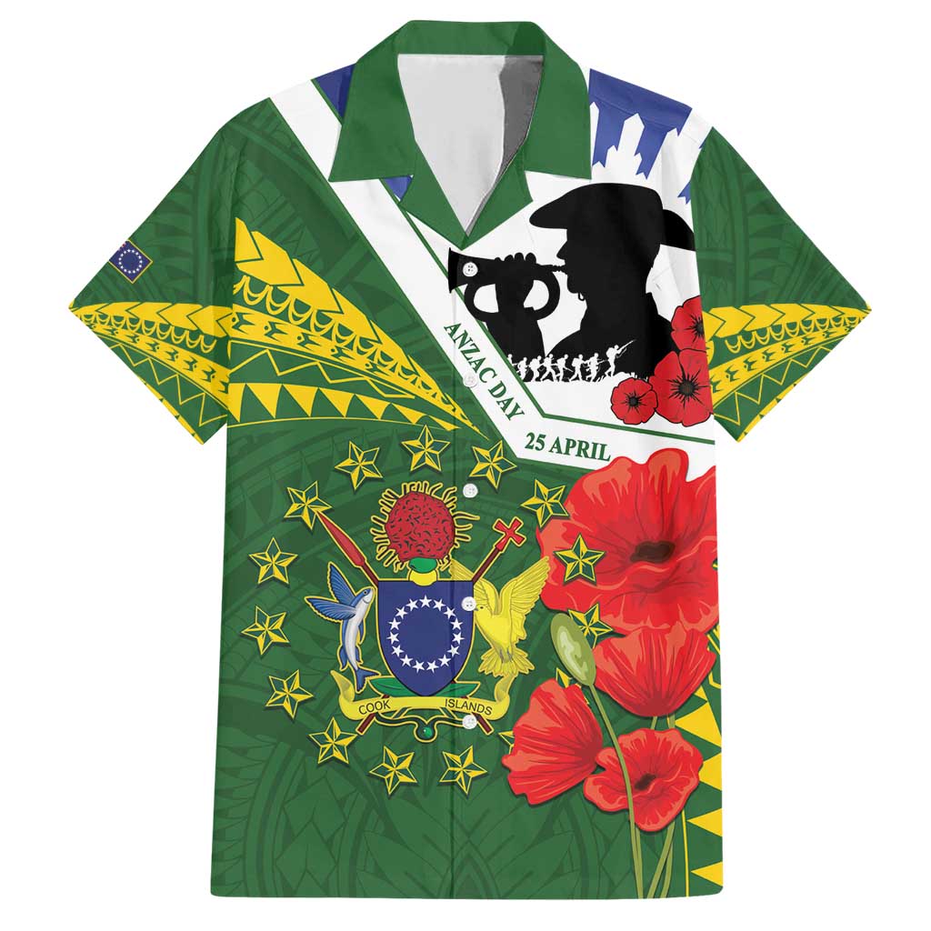 Cook Islands ANZAC Day Family Matching Short Sleeve Bodycon Dress and Hawaiian Shirt Last Post Lest We Forget LT14 Dad's Shirt - Short Sleeve Green - Polynesian Pride
