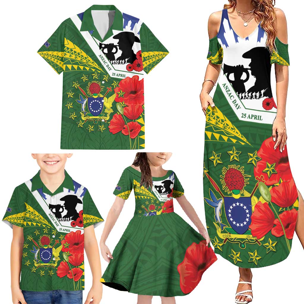 Cook Islands ANZAC Day Family Matching Summer Maxi Dress and Hawaiian Shirt Last Post Lest We Forget