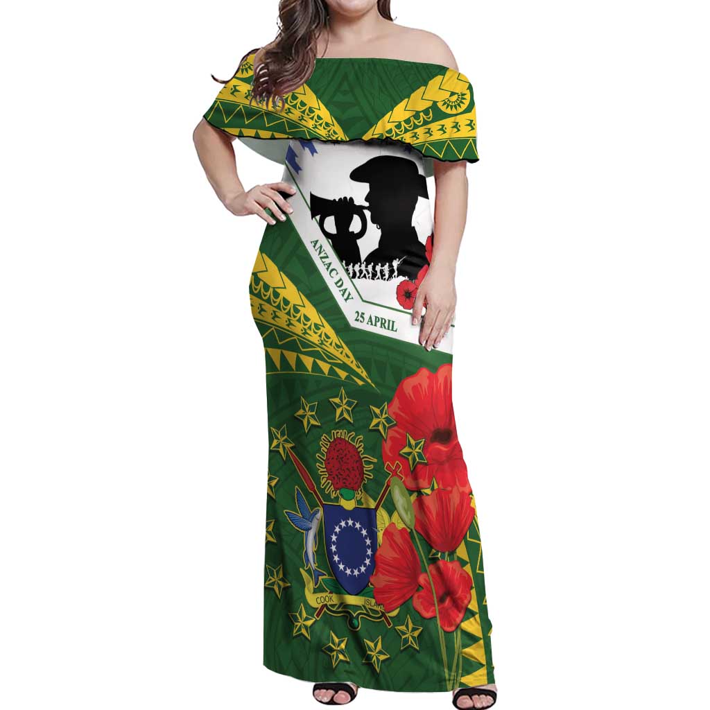 Cook Islands ANZAC Day Off Shoulder Maxi Dress Last Post Lest We Forget