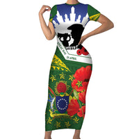 Cook Islands ANZAC Day Short Sleeve Bodycon Dress Last Post Lest We Forget
