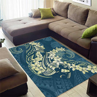 Cyan Polynesia Hammerhead Shark Tattoo With Plumeria Lei Area Rug