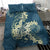 Cyan Polynesia Hammerhead Shark Tattoo With Plumeria Lei Bedding Set