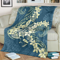 Cyan Polynesia Hammerhead Shark Tattoo With Plumeria Lei Blanket