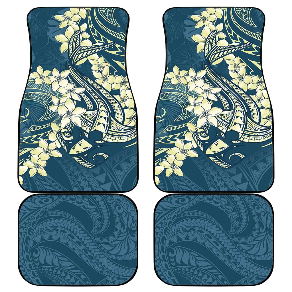 Cyan Polynesia Hammerhead Shark Tattoo With Plumeria Lei Car Mats