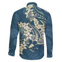 Cyan Polynesia Hammerhead Shark Tattoo With Plumeria Lei Family Matching Long Sleeve Bodycon Dress and Hawaiian Shirt LT14 - Polynesian Pride