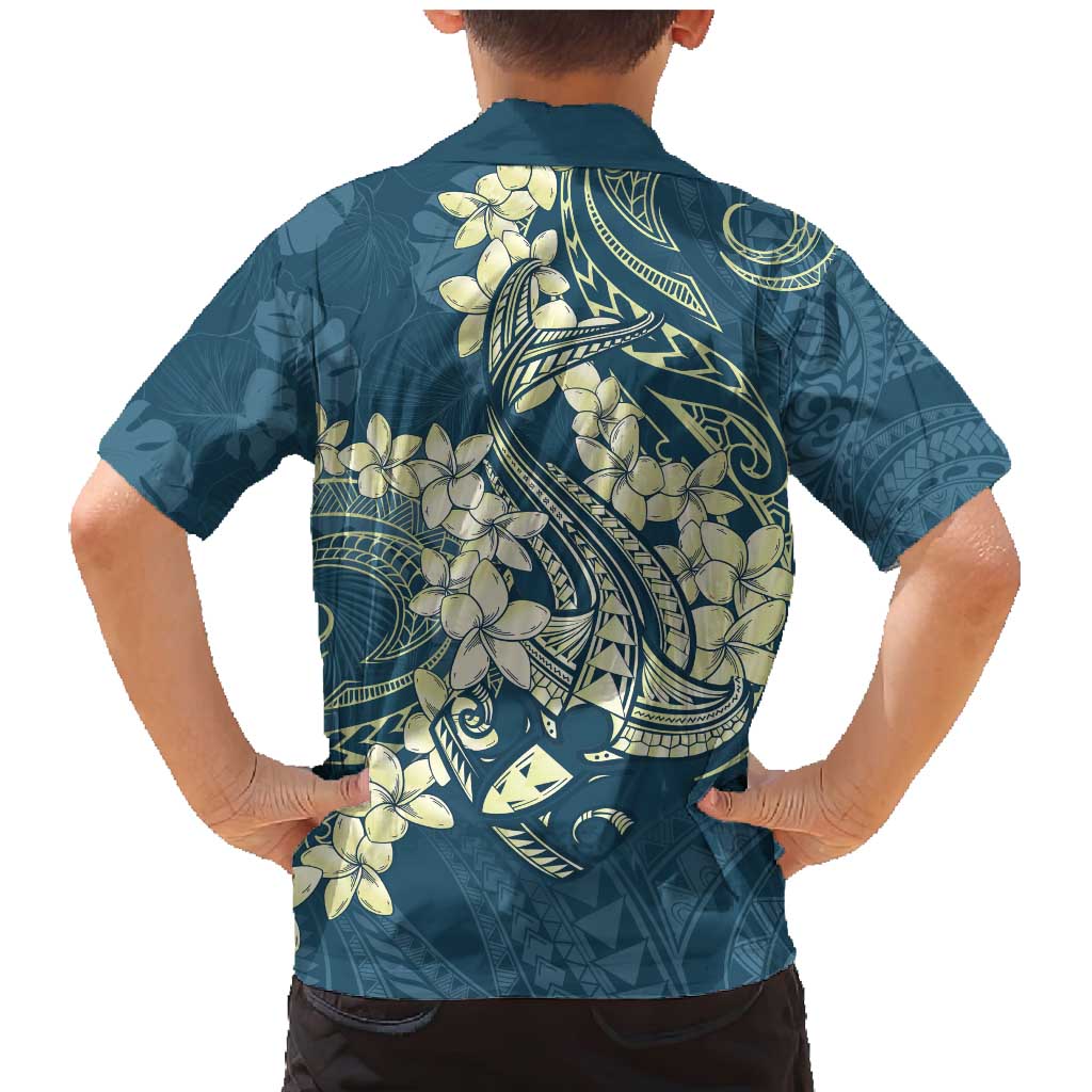 Cyan Polynesia Hammerhead Shark Tattoo With Plumeria Lei Family Matching Mermaid Dress and Hawaiian Shirt LT14 - Polynesian Pride