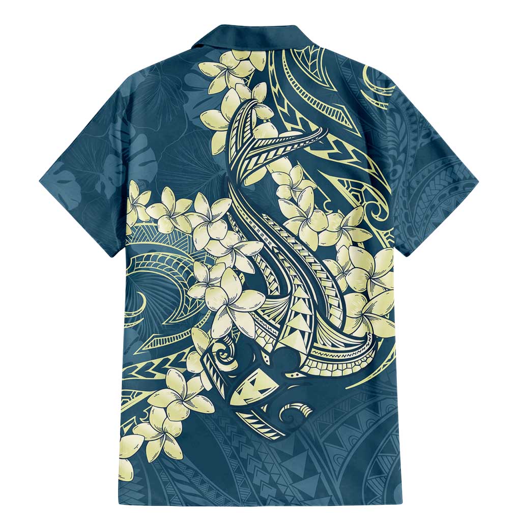 Cyan Polynesia Hammerhead Shark Tattoo With Plumeria Lei Family Matching Mermaid Dress and Hawaiian Shirt LT14 - Polynesian Pride