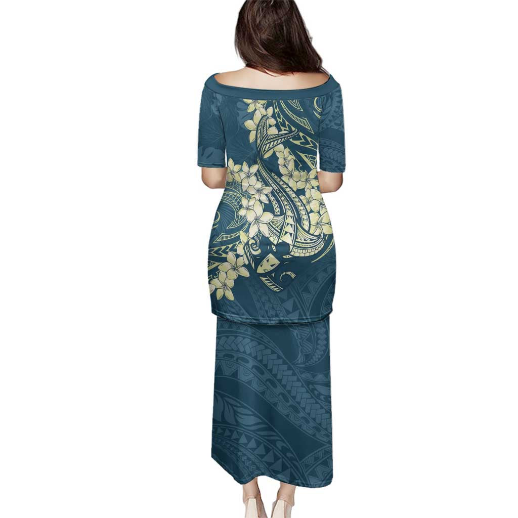 Cyan Polynesia Hammerhead Shark Tattoo With Plumeria Lei Family Matching Puletasi and Hawaiian Shirt LT14 - Polynesian Pride