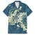 Cyan Polynesia Hammerhead Shark Tattoo With Plumeria Lei Family Matching Short Sleeve Bodycon Dress and Hawaiian Shirt