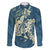 Cyan Polynesia Hammerhead Shark Tattoo With Plumeria Lei Family Matching Short Sleeve Bodycon Dress and Hawaiian Shirt
