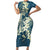 Cyan Polynesia Hammerhead Shark Tattoo With Plumeria Lei Family Matching Short Sleeve Bodycon Dress and Hawaiian Shirt