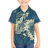 Cyan Polynesia Hammerhead Shark Tattoo With Plumeria Lei Family Matching Short Sleeve Bodycon Dress and Hawaiian Shirt LT14 Son's Shirt Cyan - Polynesian Pride
