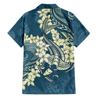 Cyan Polynesia Hammerhead Shark Tattoo With Plumeria Lei Family Matching Summer Maxi Dress and Hawaiian Shirt LT14 - Polynesian Pride