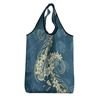 Cyan Polynesia Hammerhead Shark Tattoo With Plumeria Lei Grocery Bag