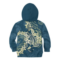 Cyan Polynesia Hammerhead Shark Tattoo With Plumeria Lei Kid Hoodie