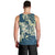 Cyan Polynesia Hammerhead Shark Tattoo With Plumeria Lei Men Tank Top