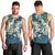 Cyan Polynesia Hammerhead Shark Tattoo With Plumeria Lei Men Tank Top