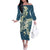 Cyan Polynesia Hammerhead Shark Tattoo With Plumeria Lei Off The Shoulder Long Sleeve Dress